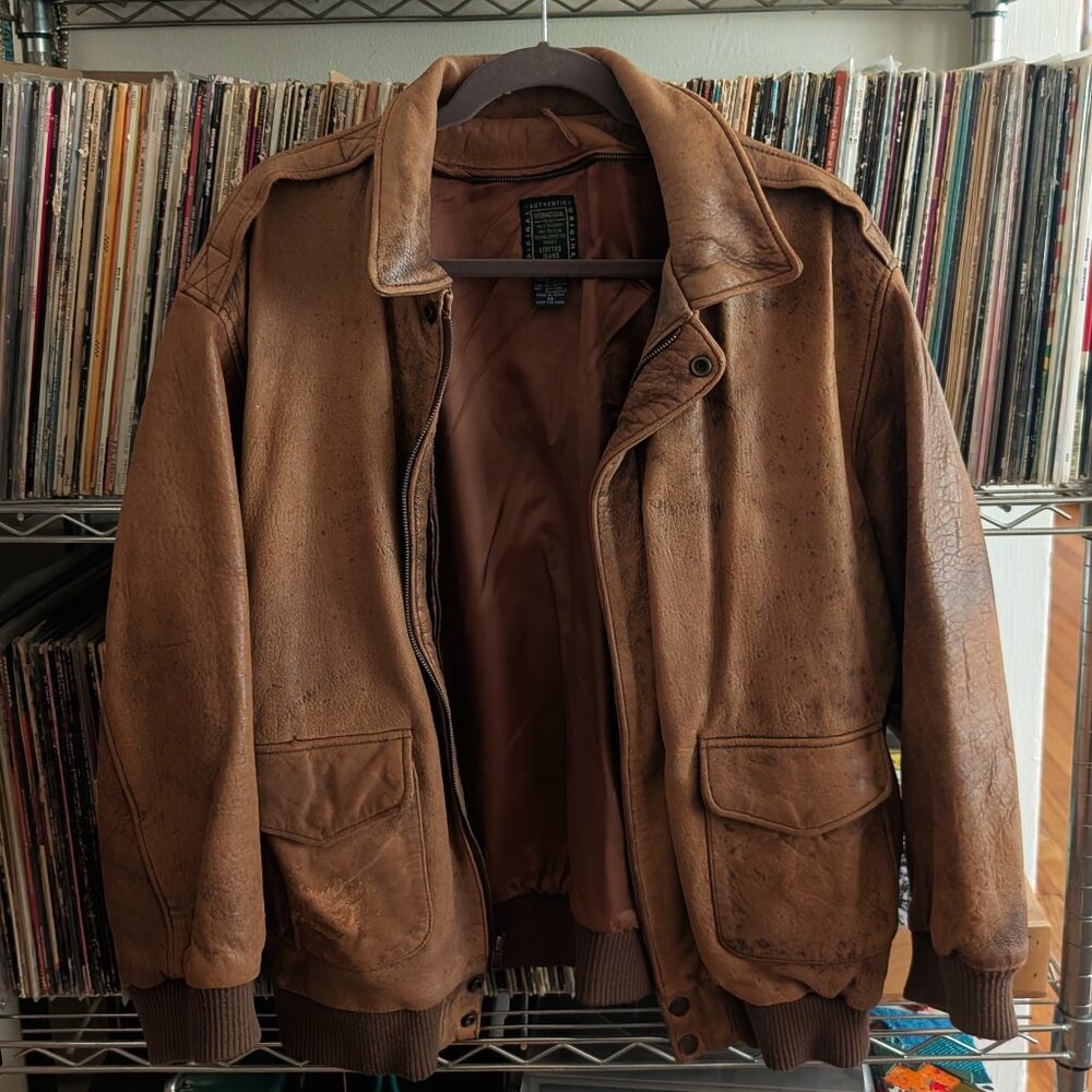 Vintage brown leather bomber jacket